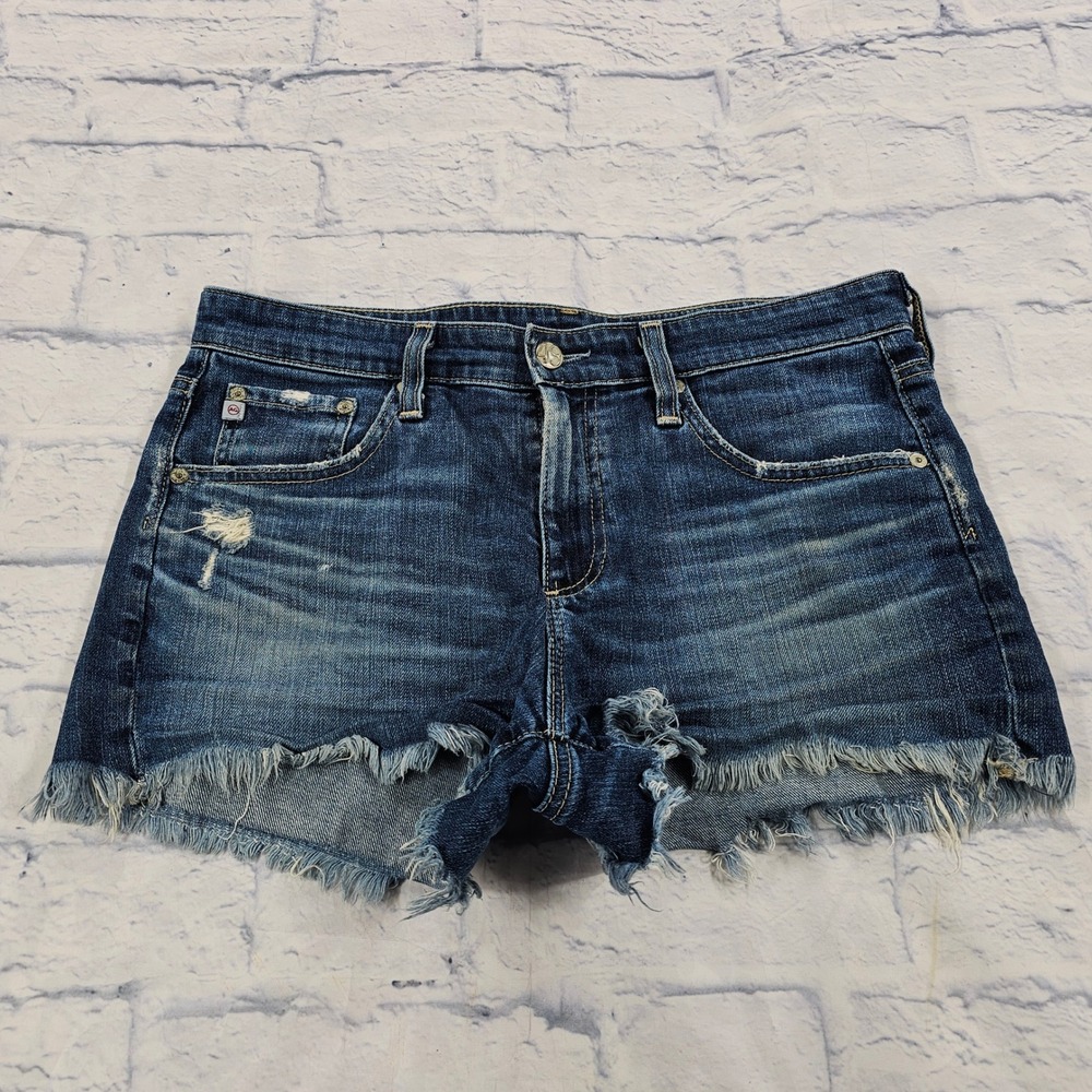 AG Adriano Goldschmied The Bryn Denim Shorts Womens 27 Blue Distressed Frayed